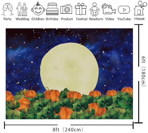 XCKALI 8x6FT Moon Pumpkin Starry Night Halloween Backdrop - Vinyl Photography Background