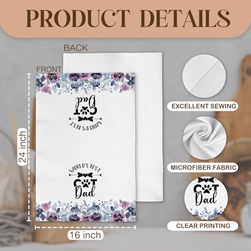 Cat Dad Kitchen Towels - Funny Pet Lover Gift for Men, 16x24 Inch Variation of Cat Dad