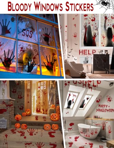 Bloody Halloween Wall Decal Set - Spooky Door Cover, Window Clings & Floor Stickers