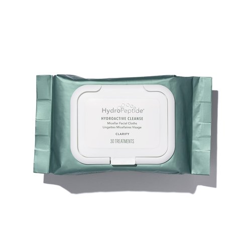 HydroPeptide HydroActive Cleanser, Micellar Facial Cloths, Cleanses Makeup, Dirt, and Excess Oil and Hydrates, 1 Pack (30 Cloths)