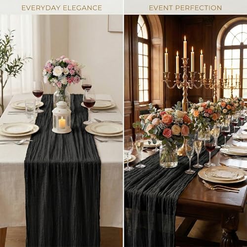Black Cheesecloth Table Runner 20x120 Inch 12 Pack - Rustic Boho Wedding Decor