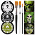 Kids & Adults Halloween Face Paint Set with Brushes - Black White Ogre Green Variation