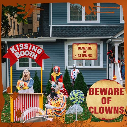 Halloween Clown Metal Warning Signs - Creepy Carnival Porch Decor Set