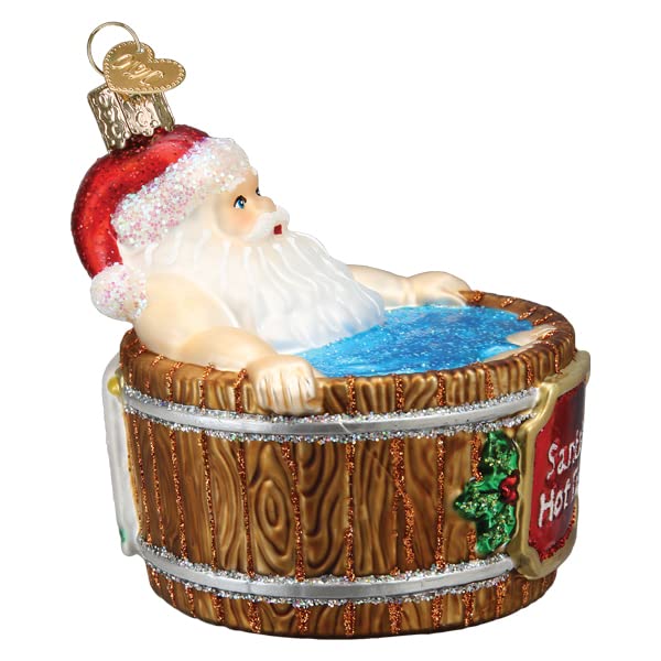 Santa Hot Tub Christmas Ornament - Handcrafted Glass Holiday Decoration