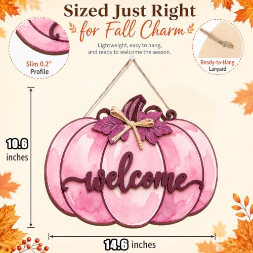 Pink Fall Pumpkin Door Hanger Wooden Welcome Sign for Home Decor - DIENGDAED