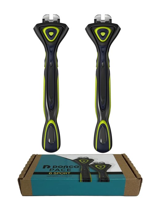 DORCO Pace 6 Sport - Six Blade Razor System with Trimmer and Pivoting Head (2 Replacement Handles Only (No Blades))
