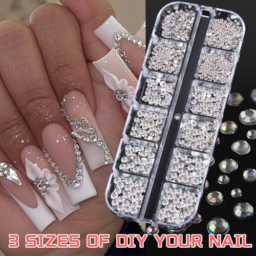 Colorful Nail Rhinestones Set - 6 Boxes Multi Shape Flat Back 2mm & 3mm for Nail Art & Crafts
