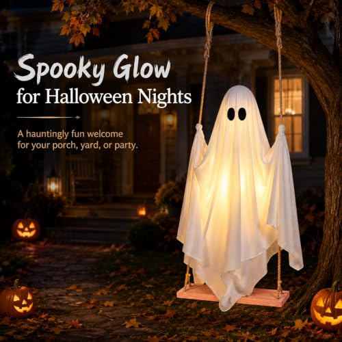5FT Outdoor Hanging Ghost Swing Decor with Lights and Remote Timer