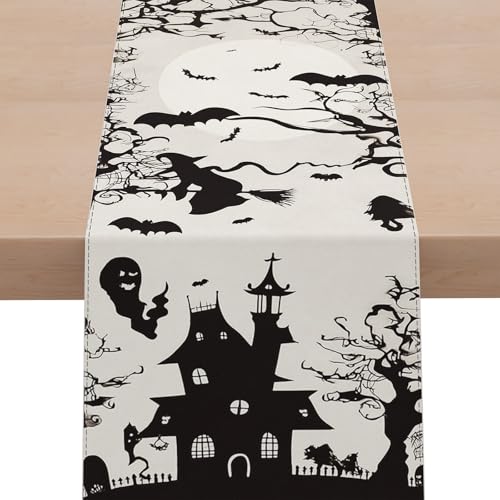 Halloween Ghost Witch Table Runner - 13x72 Inches Spooky Fall Decor - Variation of Halloween-witch Bats / 13"X72"