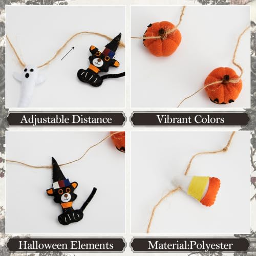 Fall Halloween Garland Decor Pumpkin Ghost Cat Wall Hanging - Orange Black White