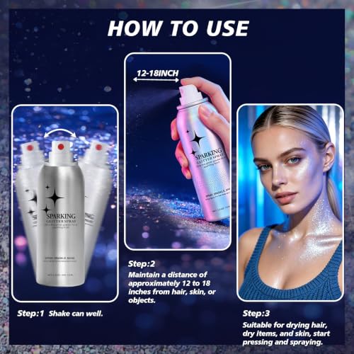 Silvery Long-Lasting Hair & Body Glitter Spray - Quick-Dry Festival Shimmer, 100ml
