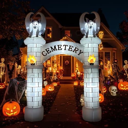 10FT Inflatable Halloween Archway with Lights - Outdoor Cemetery Entrance Decor