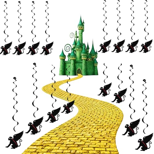 24 Pcs Wizard Monkey Hanging Decorations Garland Banner Swirl Decor - Black