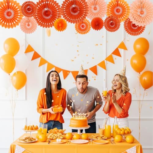 Orange Honeycomb Paper Fan Set - Hanging Party Decorations, 11 Pieces with Variations