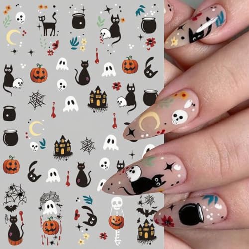 Halloween Nail Stickers Cat Pumpkin Ghost Web 6 Sheets DIY Self-Adhesive Halloween Nail Decals - Style 6