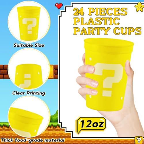 24 Pack Yellow Plastic Party Cups 12oz Reusable Tumblers for Birthday & Themed Events