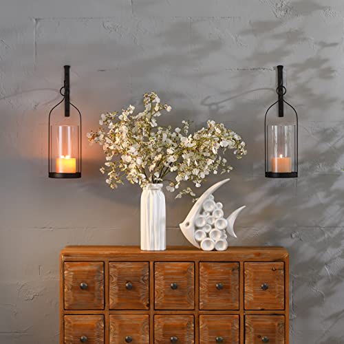 Black Wall-Mounted Candle Sconce Set of 2 - Rustic Iron & Glass Hurricane Holders