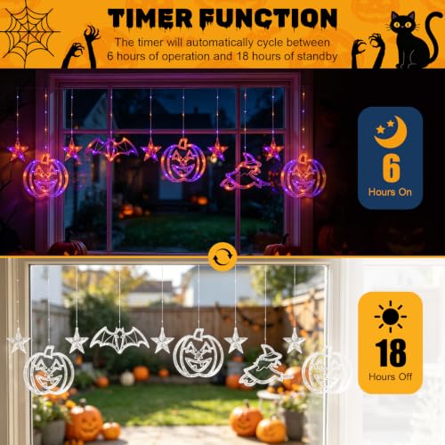 BeePeep Halloween Window Lights Decorations - Orange & Purple Curtain LED Set - 8.5FT with Remote & Timer