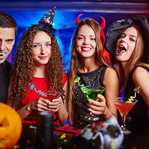 Halloween Reusable Plastic Drinking Straws Set with Removable Decorations - 24 Pieces