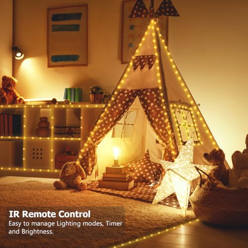 Green Wire Battery Operated String Lights 33ft Warm White with Remote & Timer