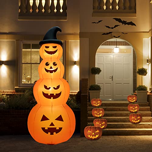 8 Ft Inflatable Pumpkin Halloween Decor with 4 Pumpkins & LED Lights - Yard & Garden