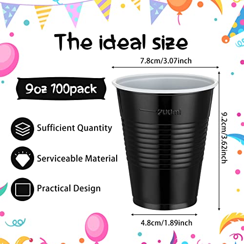 Black Disposable Cups 9oz Pack of 100 for Parties & Weddings - Yinkin