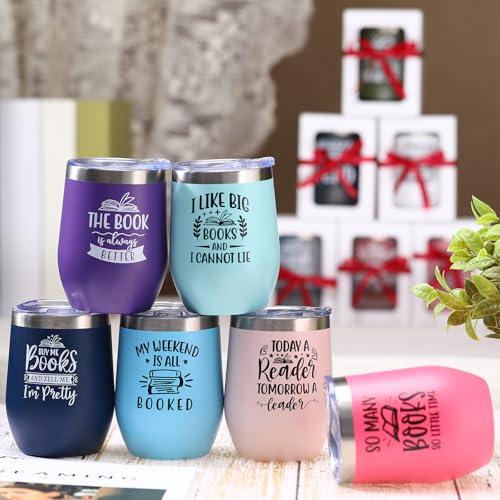 12 Pack Insulated Stainless Steel Book Lover Tumblers with Eggshell Design - Gift Set