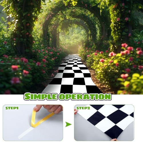 2 Pack Wonderland Checkered Party Runners with Tape - Black White Decor