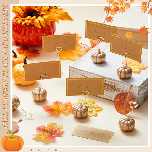 Gold 40 Pcs Thanksgiving Pumpkin Place Card Holders with Fall Cards - Rustic Table Decor
