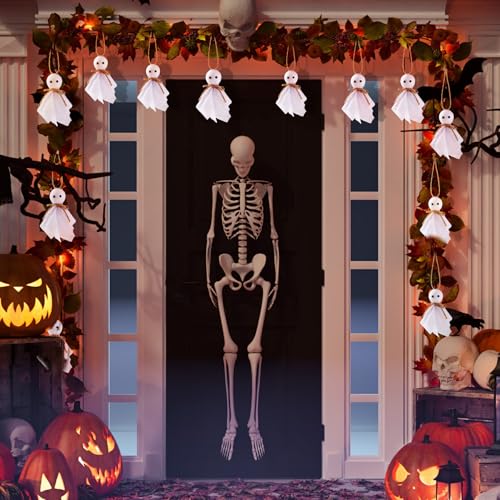 12 Pack Halloween Hanging Ghost Ornaments - 4 Inch Rustic Yard Decor for Haunted House & Party