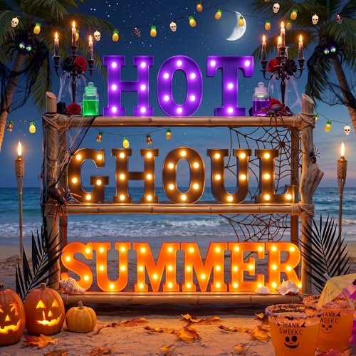 LED Light Up Letters - Hot Ghoul Summer Sign with Purple, Black & Orange Variation