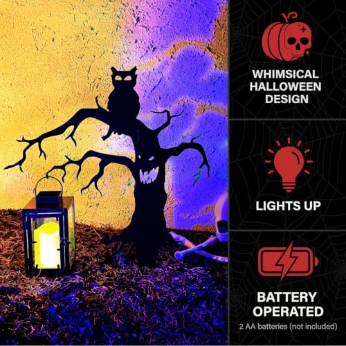LED Spooky Halloween Tree with Owl and Lantern, 2 Feet Decor