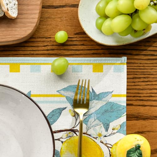 Sage Lemon Branches Summer Placemats Set of 4 - 12x18 Inch Rectangular Holiday Table Decor