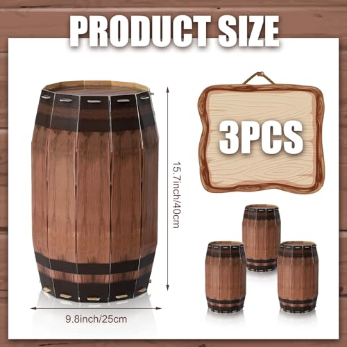 Western Party Decorations Wine Barrel Props - 15.75 x 9.84 Inches, 3 Pack