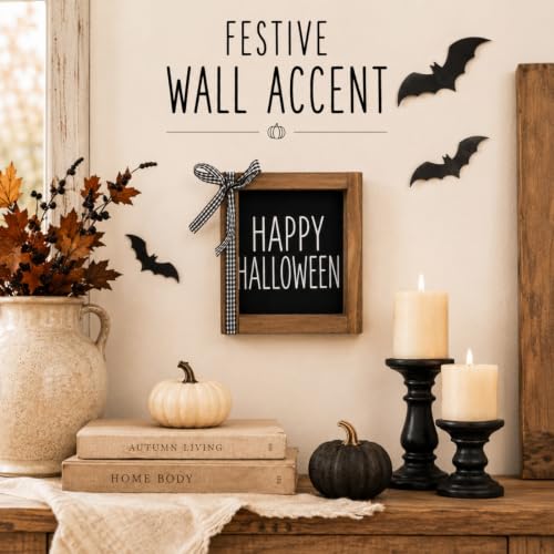 Happy Halloween Sign Indoor Home Decor - White - Rustic Wooden Wall & Shelf Accent