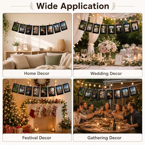 48PCS Black Paper Photo Frames with Clips & String - DIY Wall Display Set - Evechole