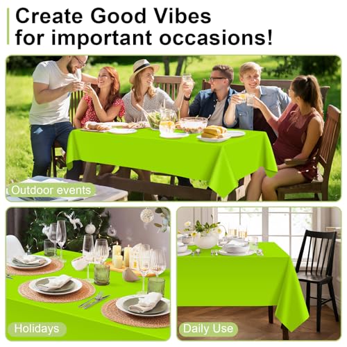 QIKSION 6 Pack Lime Green Plastic Tablecloth - Neon Green Rectangular Cover, 54x108 Inches, Disposable Party Table Cover