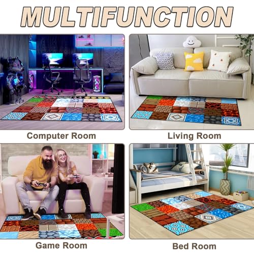Pixel Game Element Rug for Boys' Bedroom - 4'7 x 5'10 Anti-Slip Carpet