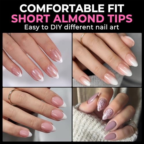 A-Short Almond Soft Gel Nail Tips - 216PCS, Flexible False Nails Extensions
