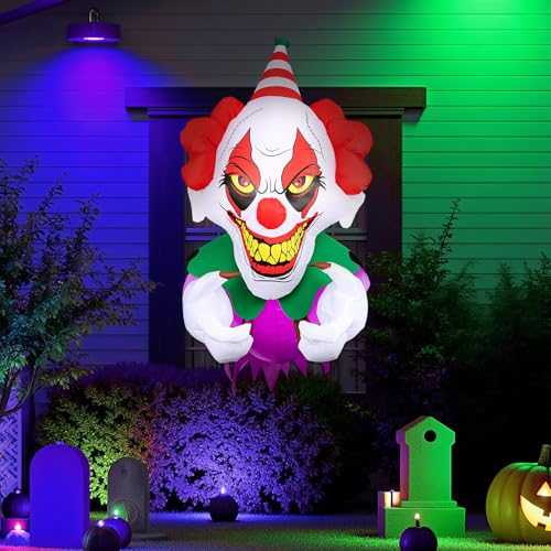 3.9 Ft Halloween Inflatable Clown with LED Lights for Window & Outdoor Decor