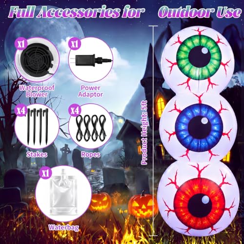 5 ft Halloween Inflatable Eyeball with LED Lights Outdoor Decorations