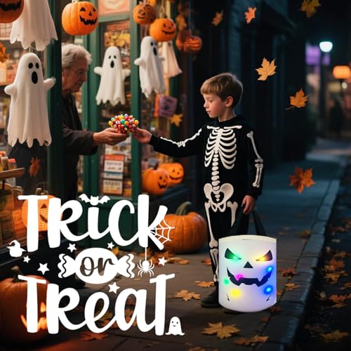 Halloween Light-Up Ghost Candy Bucket Trick or Treat Bag 1 Pack - Reusable Spooky Decor