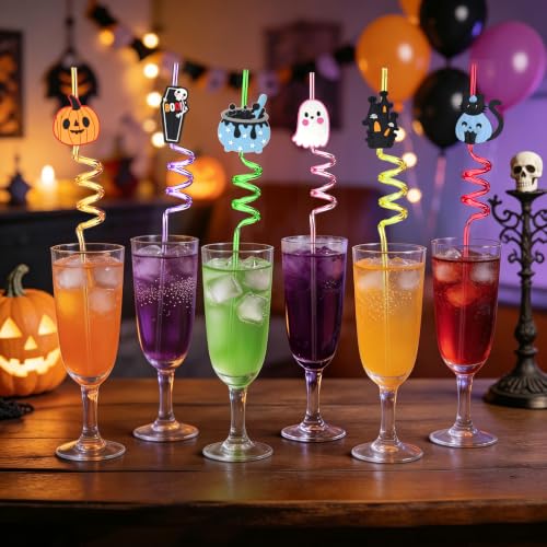 Reusable Halloween Party Straws with Spooky Charms - 24 Pack