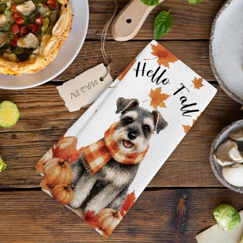 Hello Fall Schnauzer Dog Kitchen Towels - 16x24 Inch Dishcloths Gift Set