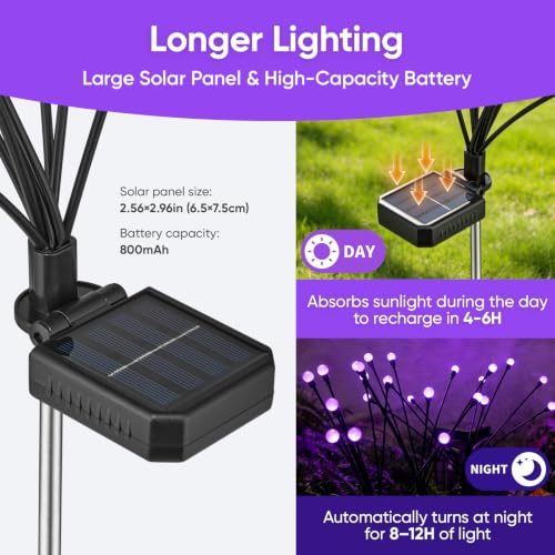 Adjustable Height Solar Firefly Outdoor Halloween Lights - Purple 4 Pack