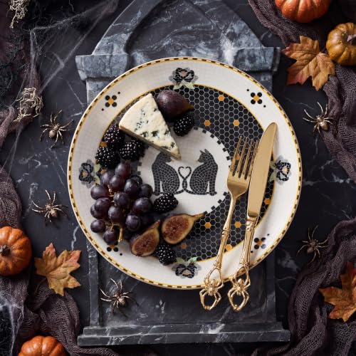 Halloween Ceramic Dessert Plates Set - 4 Pcs Tile Stoneware with 24k Gold Accents