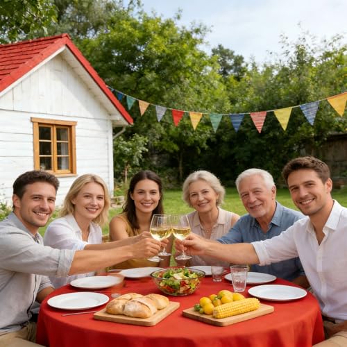 Disposable Round Plastic Tablecloths 84 Inch - Red Black White 12 Pack - Waterproof & Tear-Resistant for Party & Event Decorations - Variation: White, Black, Red