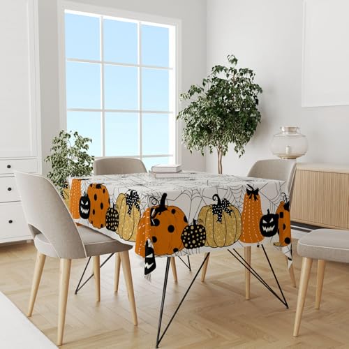 Halloween Tablecloth Square 52 Inch Spider Web Ghost Pumpkin Decor - Fall Autumn Party