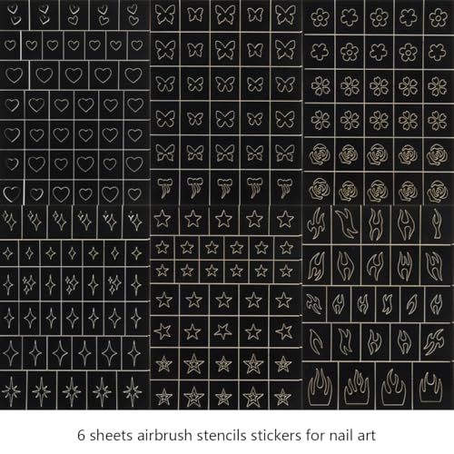 Black Airbrush Stencil Nail Art Stickers - 6 Sheets, 190 Patterns
