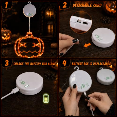Halloween Window Lights - Ghost Variation, Rechargeable USB Candle Lights, 3 Pack